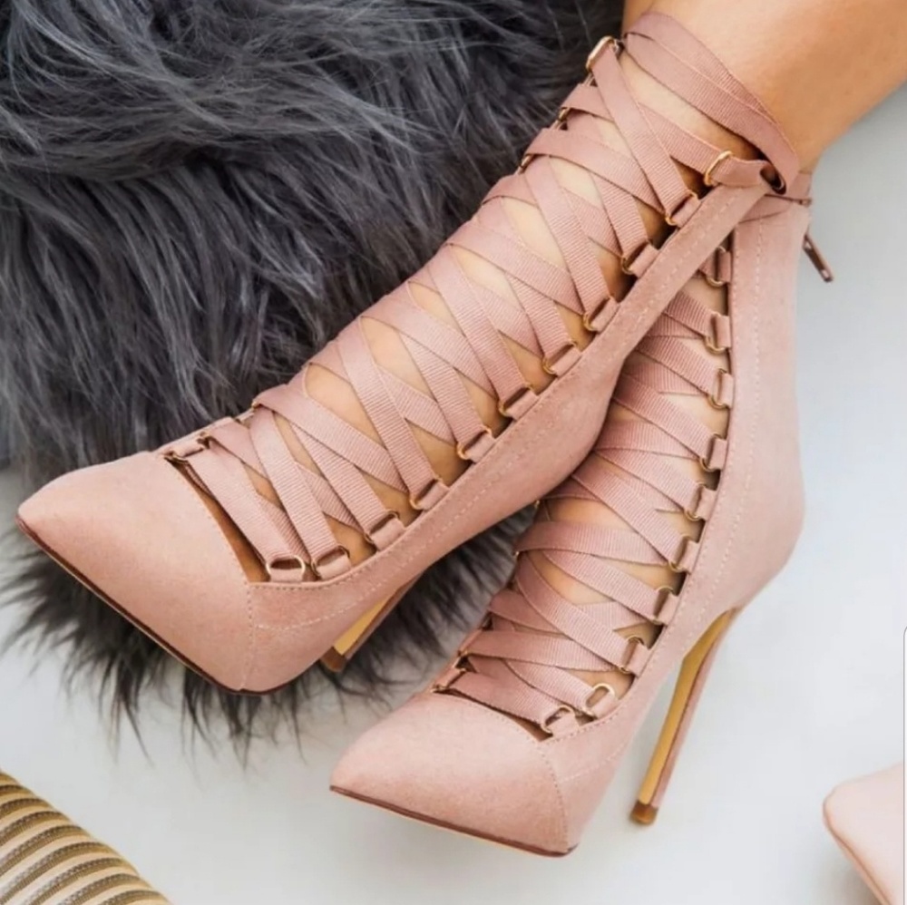 🔥Gladiator High Heel Stiletto Boot Pink - Picture 2 of 8